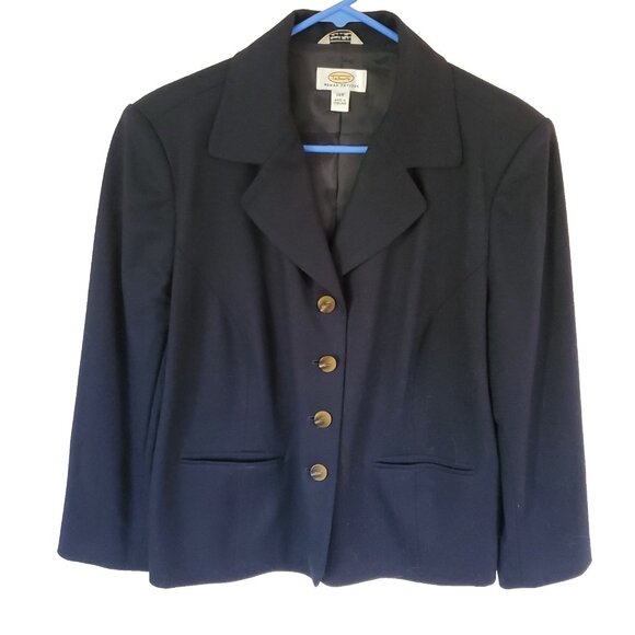 Talbots Womens Blazer Jacket Size 14P Stretch Wool Black Career Academia Office - Picture 1 of 16